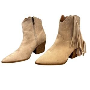 CCOCCI Nude Beige Fringe Western Ankle Boots Size 6.5 Glam Feminine Cowgirl Chic